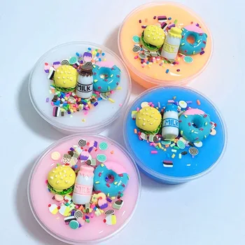 

60ml Burger Donut Breakfast Milk Puzzle Decompression Crystal Mud Unique DIY Charm Kids Relief Stress Toys