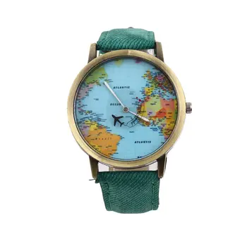 

Women Men Unisex Fashion Vintage Casual World Map watch By Airplane belt Dial Analog Quartz Wrist Watch Hot