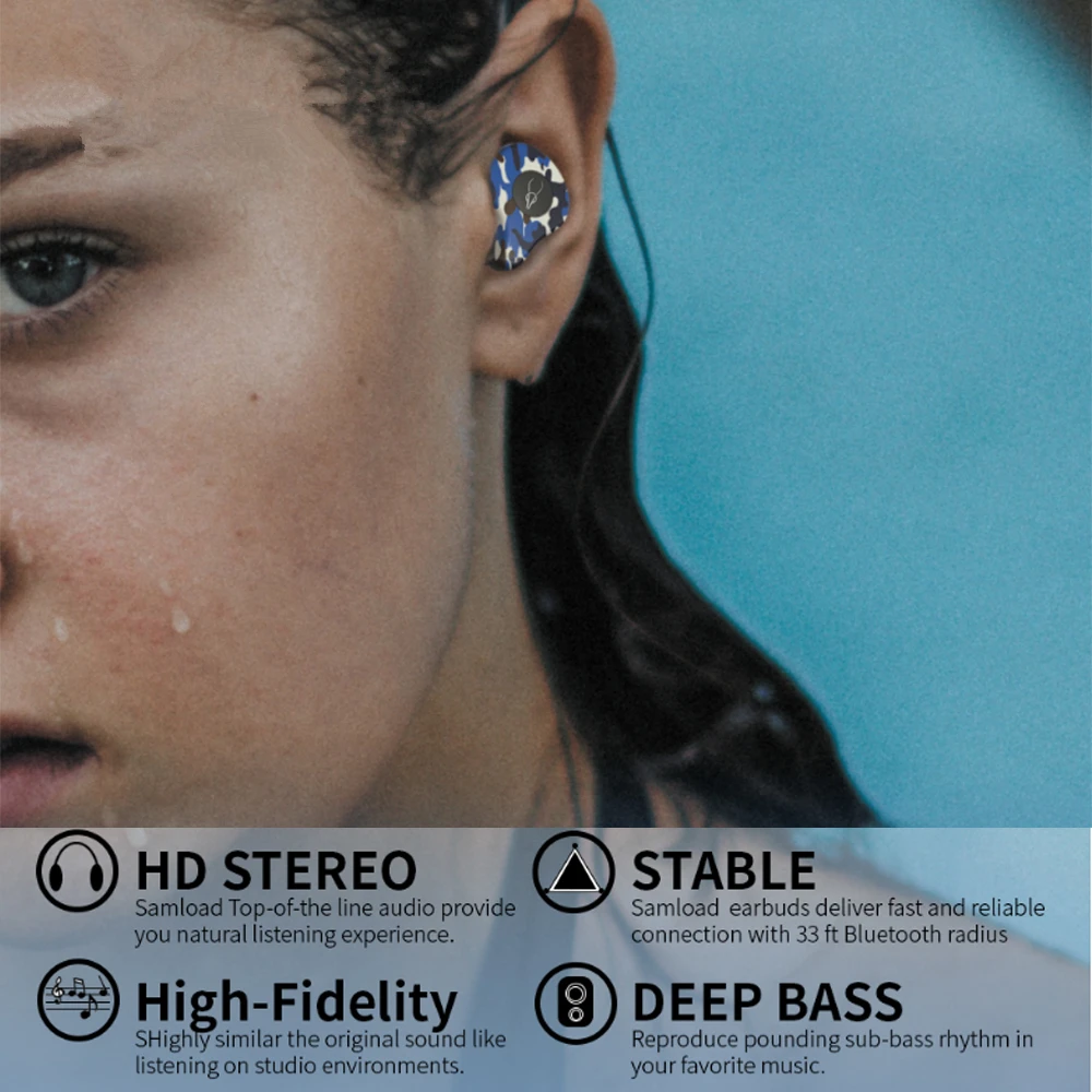 Камуфляжные наушники Bluetooth 5,0 с QC APTX, стерео аудио Беспроводные наушники с глубоким басом, с функцией очистки шума, около 8 часов, GX62