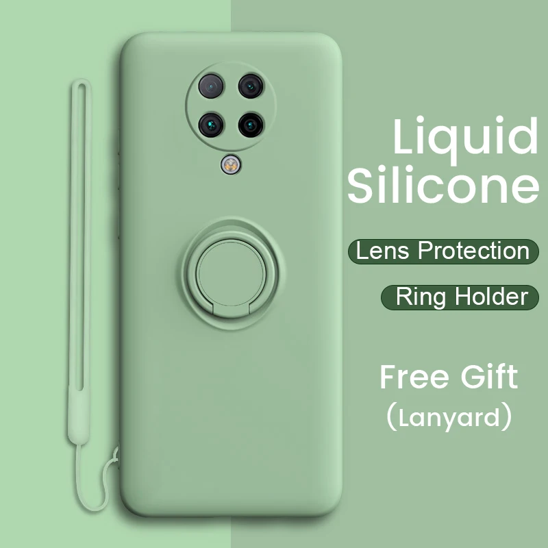 Luxury Soft Liquid Silicone Case For xiaomi redmi note 9 pro max 9s k30 poco f2 pro mi 10 mi10 Pro Cases Ring holder stand Cover