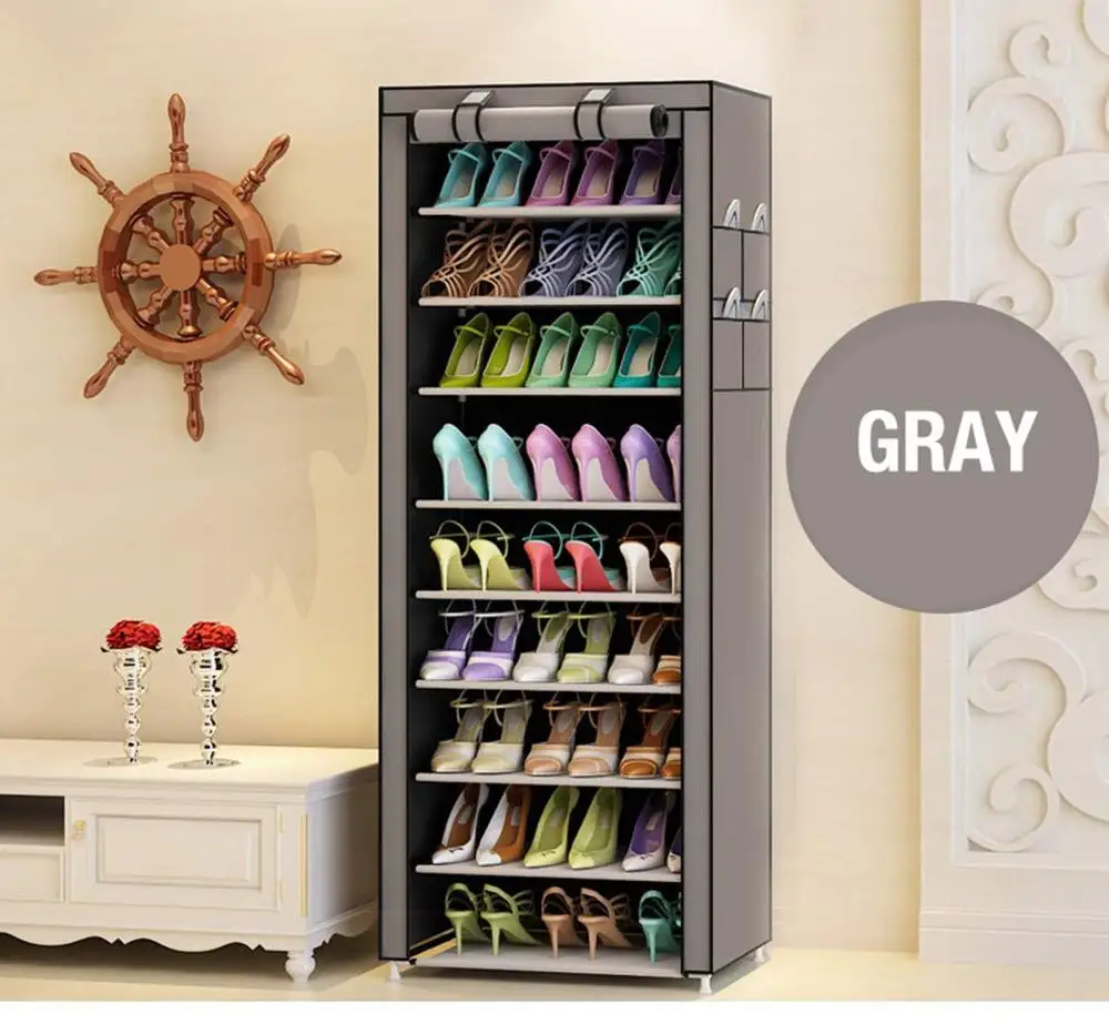 DIY Multi-specification storage shoes Assembly Shoe Shelf Large Capacity Dustproof Moistureproof Shoes Storage Cabinet - Color: 7 Layer 6 Grid gray