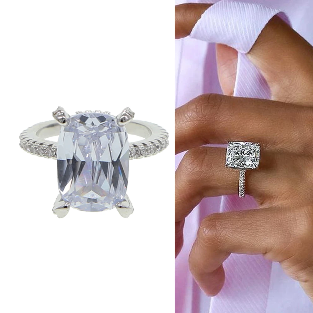 

silver wedding ring for women 5A cubic zirconia pricess cut accent stone iced out bling cz engagement rings