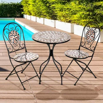 

3Pcs/Set Iron Floral Pattern Design Bistro Patio Set Round Table and 2XFoldable Chairs Set Furniture Garden Outdoor Seat