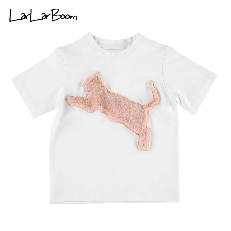 LarLarBoom/футболка для девочек; летний хлопковый детский топ с короткими рукавами; пуловер с объемным рисунком котенка; модная детская одежда; футболка для мальчиков