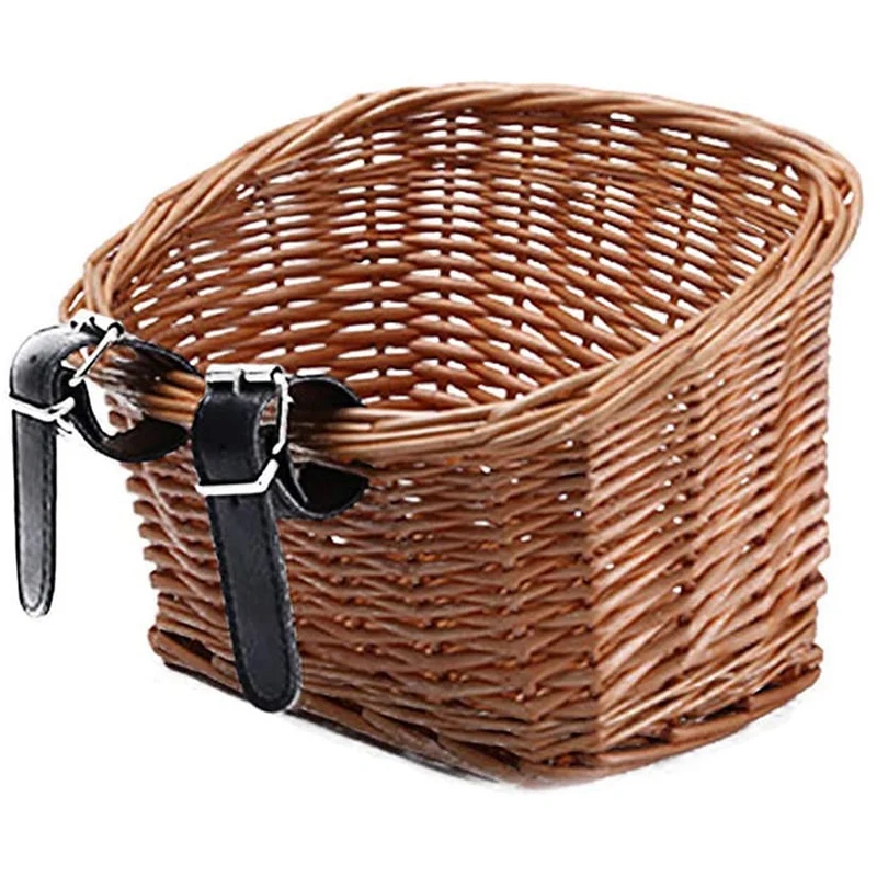 

Wicker Bike Basket Handmade Bicycle Front Basket with Handlebar Straps Traditional Bike Shopping Basket - Hand Woven