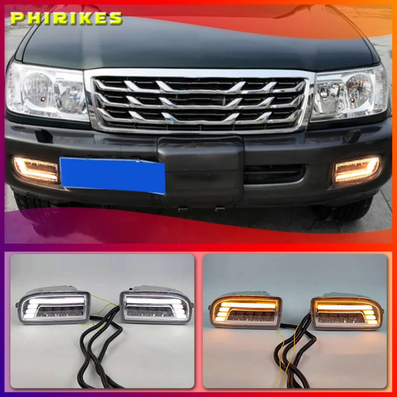 

2PCS LED Fog Lights for TOYOTA LAND CRUISER 100 LC100 1998-2008 DRL Turn signal Driving Lamp fog light UZJ100 FZJ100