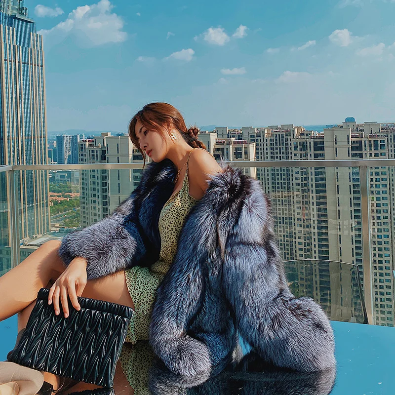 2022 Winter Fashion Whole Skin Real Silver Fox Fur Jackets Women Natural Fox Fur Coat Trendy Female Luxury Fur Coats Outfit New