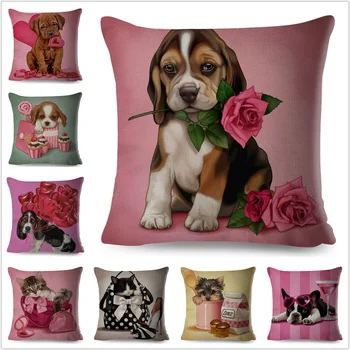 

Colorful Cute Cartoon Pet Dog Cushion Cover Pillowcase Linen Pillow Covers for Sofa Home Car Decor Animal Pillow Cover 45x45cm