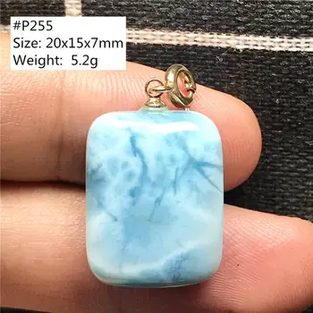 

Top Natural Blue Larimar Pendant For Woman Man Gift Rectangle Crystal 14K Gold Beads Dominica Water Pattern Stone Jewelry AAAAA
