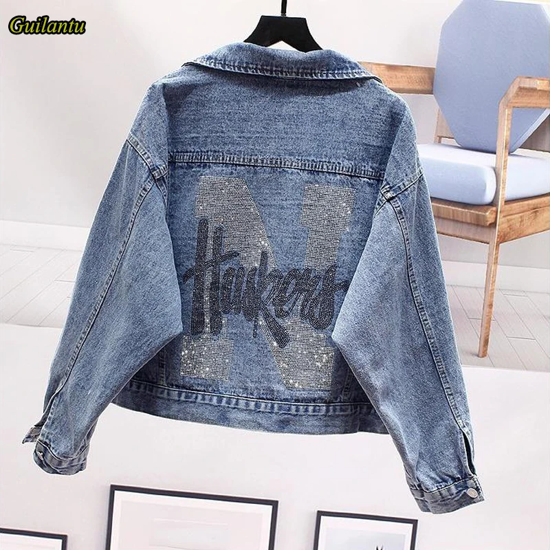 

Guilantu 2020 Spring Autumn Denim Jacket Women Turn-down Collar Single Breasted Print Letter Vintage Casual Jeans Coat Female