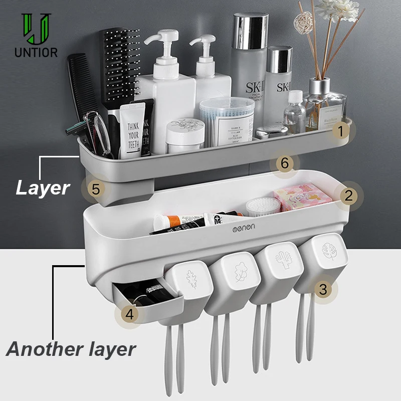 UNTIOR пластиковый держатель для зубной пасты и для зубной щетки соковыжималка Диспенсер аксессуары для ванной комнаты наборы домашних туалетных принадлежностей Коробка для хранения телефона чехол