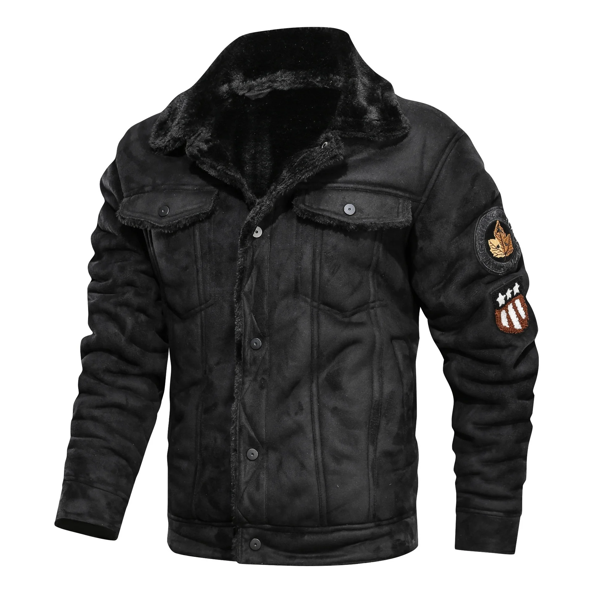 Мужская тактическая куртка-пилот, зимняя теплая куртка в стиле милитари, мужские куртки из плотного флиса, хлопка, шерсти, пальто с подкладкой, мотоциклетная парка - Цвет: Black MGH01