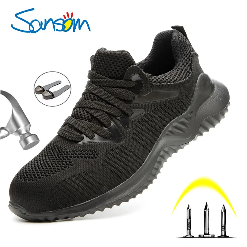 

SANSOM Men Safety Work Shoes Boots Male Autumn Steel Toe Boots Anti-Smashing Protective Construction Safety Work Sneakers