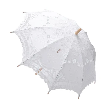 

Handmade Embroidery Lace Parasol Umbrellas for Bridal Bridesmaid Wedding Decoration,White