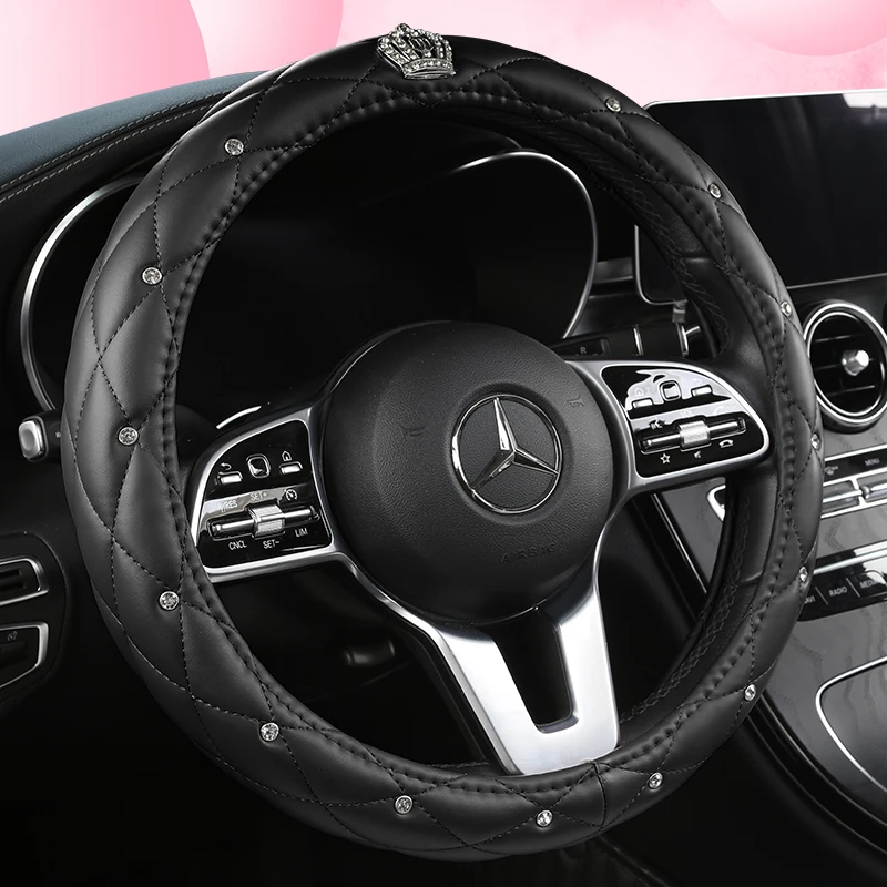 

Leather Universal Car Steering-wheel Cover 38CM Diamond Blingbling Auto Steering Car Wheel Cover Woman Car-styling Accessories