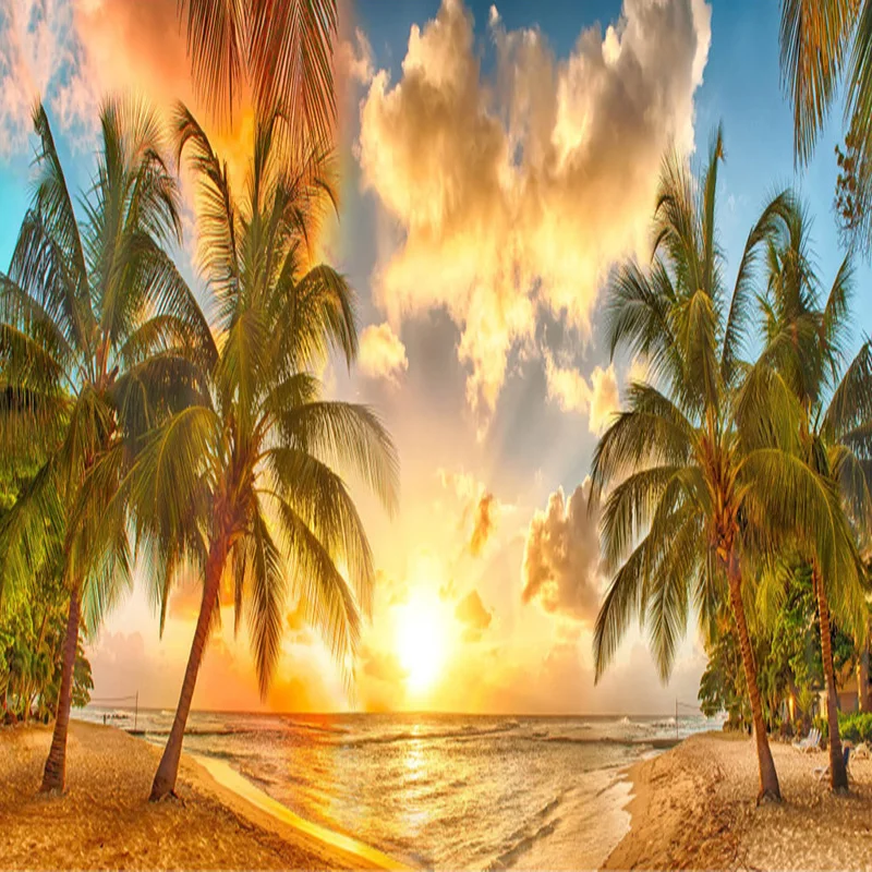 Custom-3D-Nature-Mural-Wallpaper-Nature-Scenery-For-Walls-Sunset-Sea-Coconut-Beach-HD-Background-Wall (3)