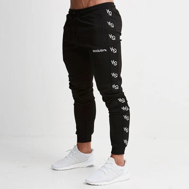 

Muscle Kid Brother Fitness Sports Men's Printed Words Zipper Casual Skinny Pants Autumn & Winter Slim Fit Stretch Trousers