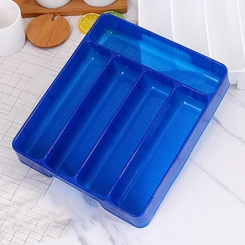 

HOT-New Kitchen Drawer Organizer Tray Spoon Cutlery Separation Finishing Storage Box Cutlery Kitchen Storage Organization Blue