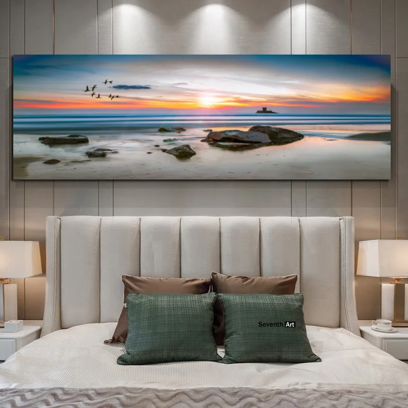 

Modern Beach Big Size Picture Wall Art Seascape Posters and Prints Sea Sunset Painting Wall Pictures for BedRoom Decoration
