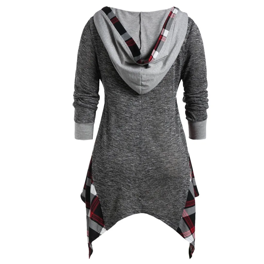 Одежда mujer vestidos платье женское плюс размер с капюшоном ассиметричная футболка на пуговицах клетчатая футболка с длинным рукавом платье для вечеринки#30930