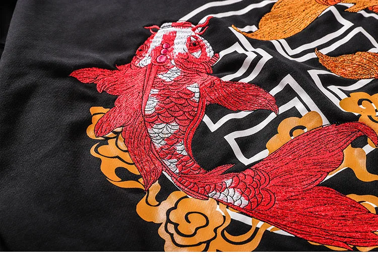 Толстовка для мужчин и женщин уличная китайская вышитая Koi Fish толстовка с капюшоном Harajuku пуловер толстовки Осенние свитшоты