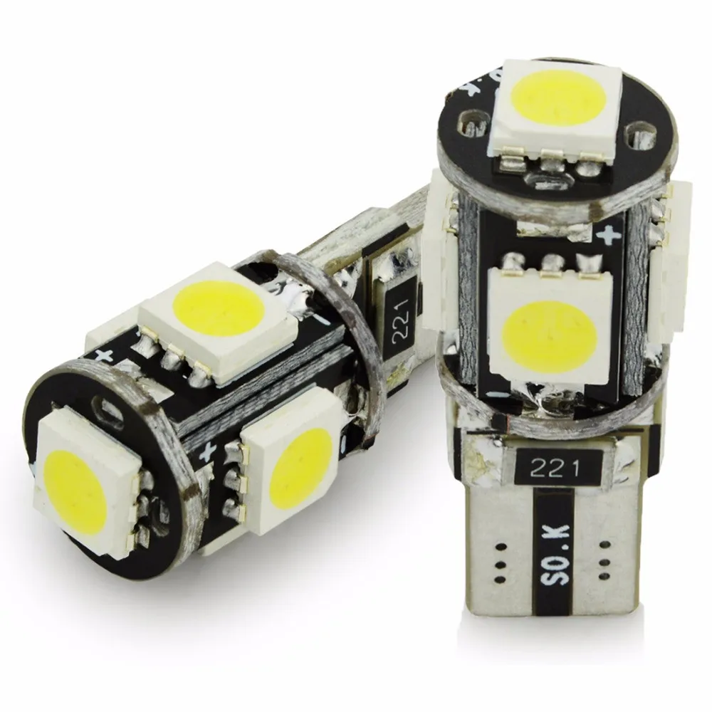 Safego 100 шт. Canbus T10 W5W 194 168 светодиодный ные автомобильные лампы 5 SMD 5050 чипы без ошибок