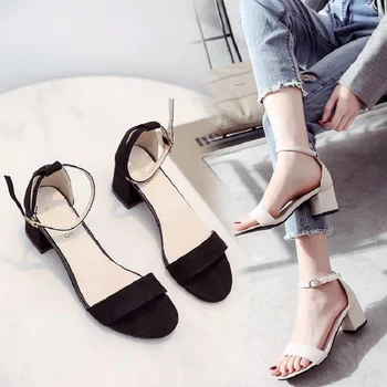 

women's sandals 2020 summer new wild high-heeled shoes with a word buckle Plus size Roman sandals Ladies female belle chaussures