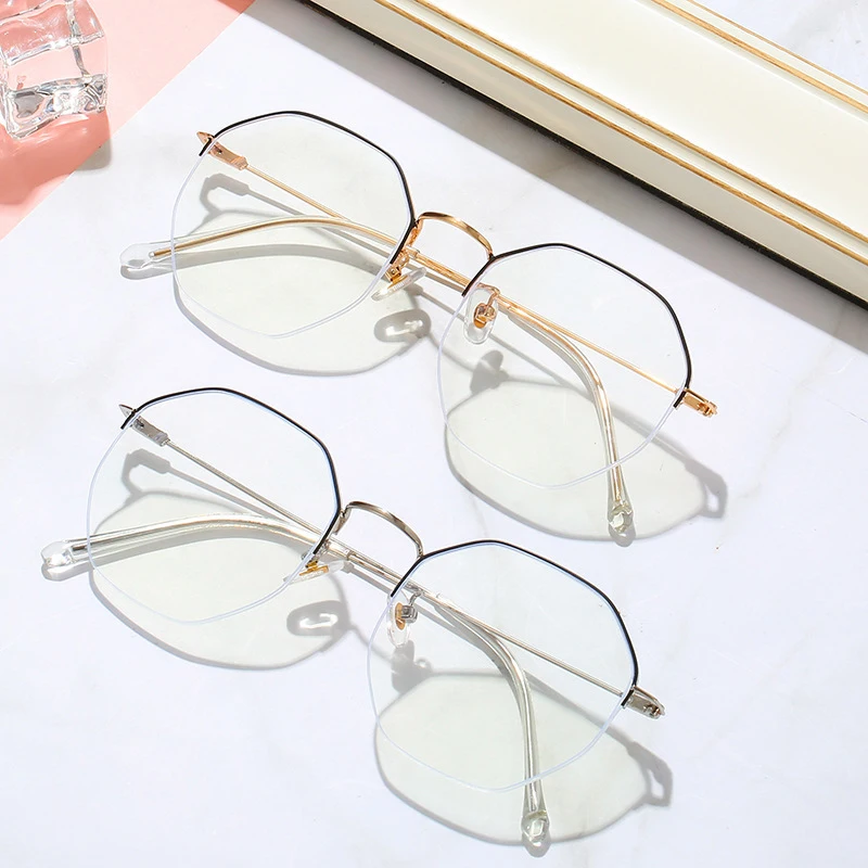 Seemfly Man Women Anti-Blue Light Polygonal half-frame glasses Retro Glasses Net Red with Harajuku Can Match Myopia Glasses