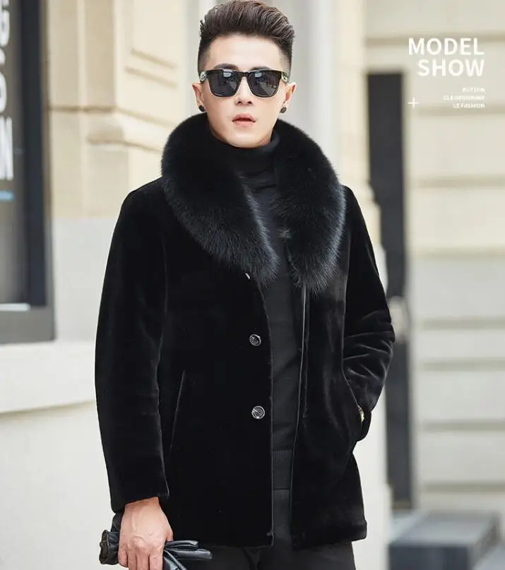 Осенняя однобортная кожаная куртка из искусственного меха норки, Мужская зимняя теплая меховая кожаная куртка, мужские свободные куртки jaqueta de couro B121