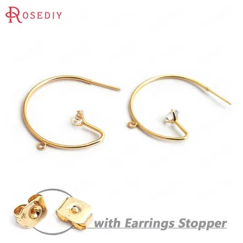

(34970)6PCS 32MM 24K Gold Color Brass with White Zircon Circle Earring Loop High Quality Diy Accessories Jewelry Findings