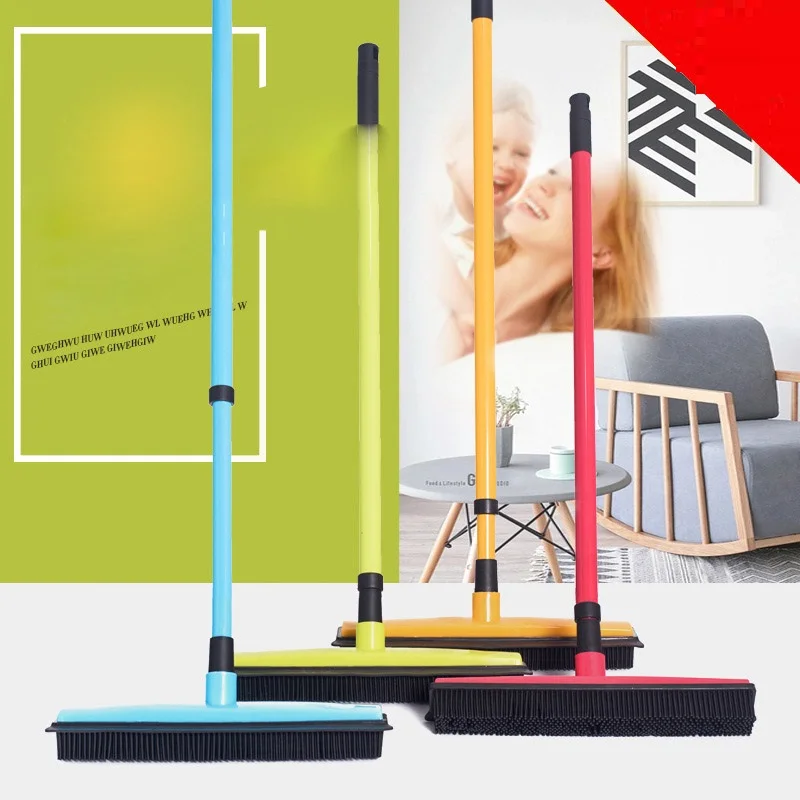 

Long Broom Rubber Pet Hair Lint Removal Device Telescopic Bristles Magic Clean Windows Floor Dust Brush Scrub Hands-free Mop