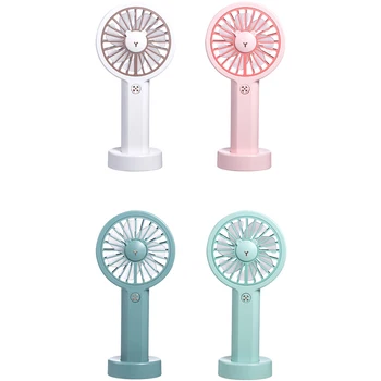 

Cartoon Handheld USB Rechargeable Fan with LED Light Cooler Portable Adjustable Desktop Cooling Fan
