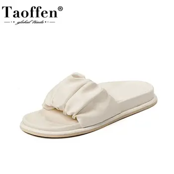 

Taoffen Genuine Leather Summer Women Shoes Thick Bottom Sandals Slip On Casual Slippers Sandals Low Flat Heel Shoes Size 35-42