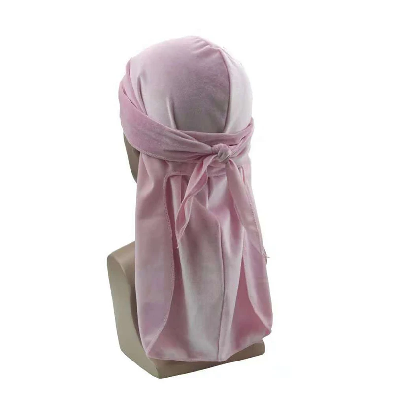 Розовый New Unisex Breathable Velvet Turban Hat Durag Wigs Doo Headwrap Chemo Cap Long Tail Pirate Hat Men women Hair Accessories - Цвет: Розовый