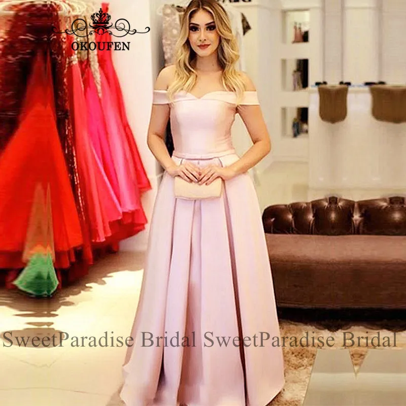

Cheap Light Pink Stain Mother Of The Bride Dresses Boat Neck A Line Long Evening Dress Prom For Women