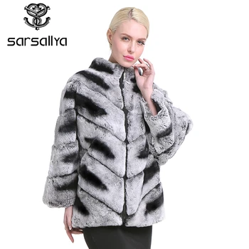 

SARSALLYA Women's Real Rex Rabbit Fur Coat Natural Fur Winter Jacket Women with hood Outerwear with Genuine Fur Real Fur coat