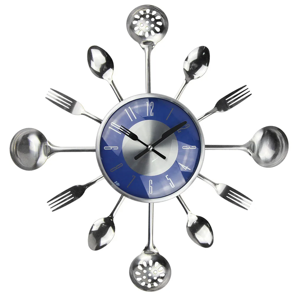 2023 New Arrival 18 Inch Large Wall Clocks Metal Spoon Fork Kitchen Wall Clock Cutlery Creative Design Home Decor Kitchen Clock