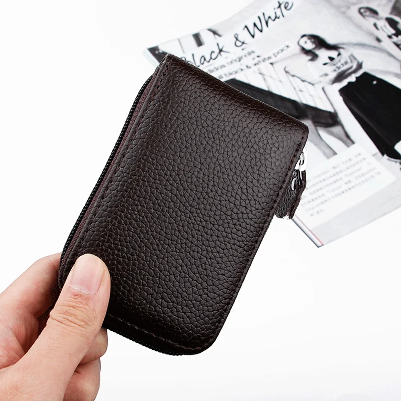 Мужской кошелек кредитный держатель для карт RFID Блокировка карман на молнии Тонкий