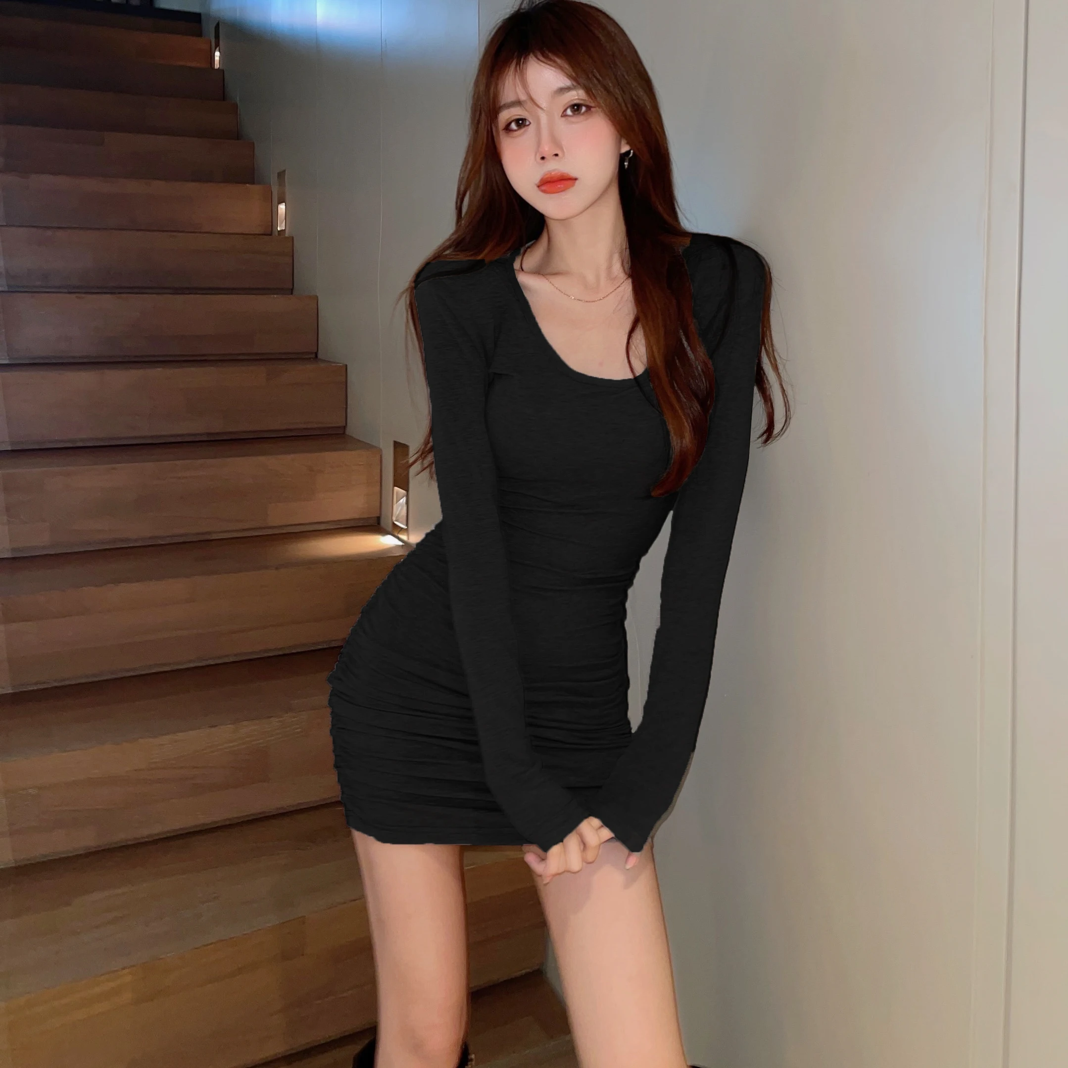 Autumn Spring Temperament Commuter Long sleeve Dress Short Skirt Mid-waist Black Sexy Mini Dress Women Clothes Vestido 2021 mini dress