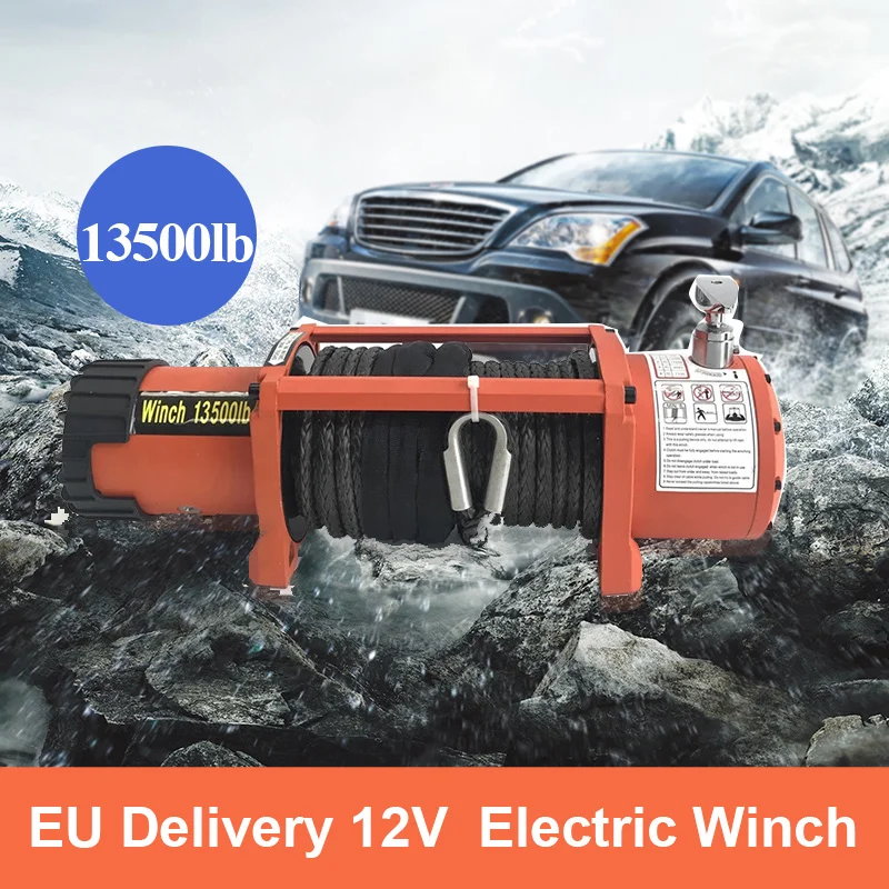 

EU delivery Electric Winch 13500lb winch car 12v Heavy Duty ATV Trailer high tensile nylon rope cable Remote Control Set
