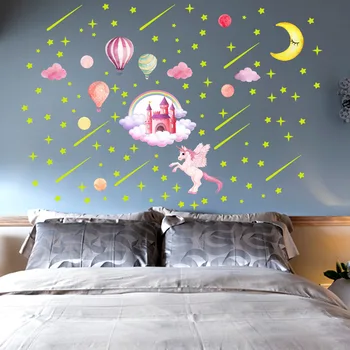 

Children's Room Decoration Stickers Luminous Fantasy Castle Unicorn Cartoon Wall paper Stars Meteor Fluorescent Stickers