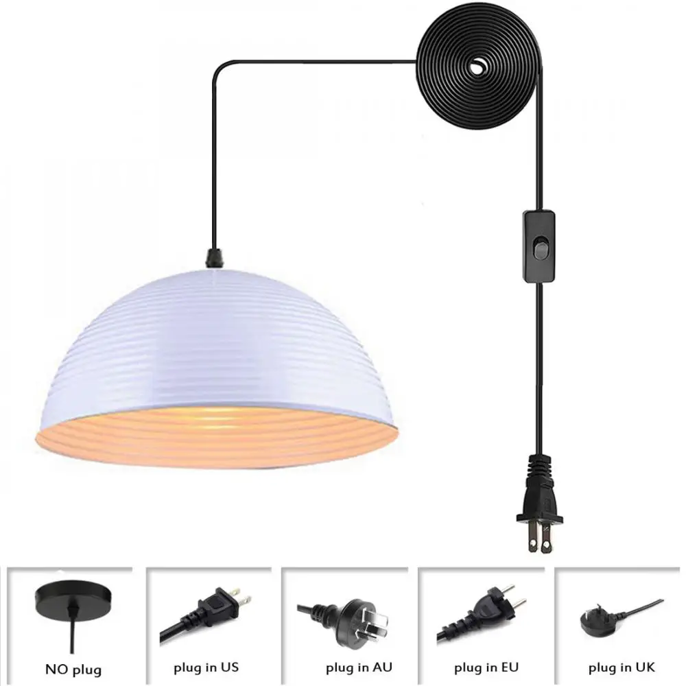 

Metal Industrial Hanging Light White Painted Finish Dome Hanging Lamp Retro Plug In Pendant Light for Kitchen Dinning Room