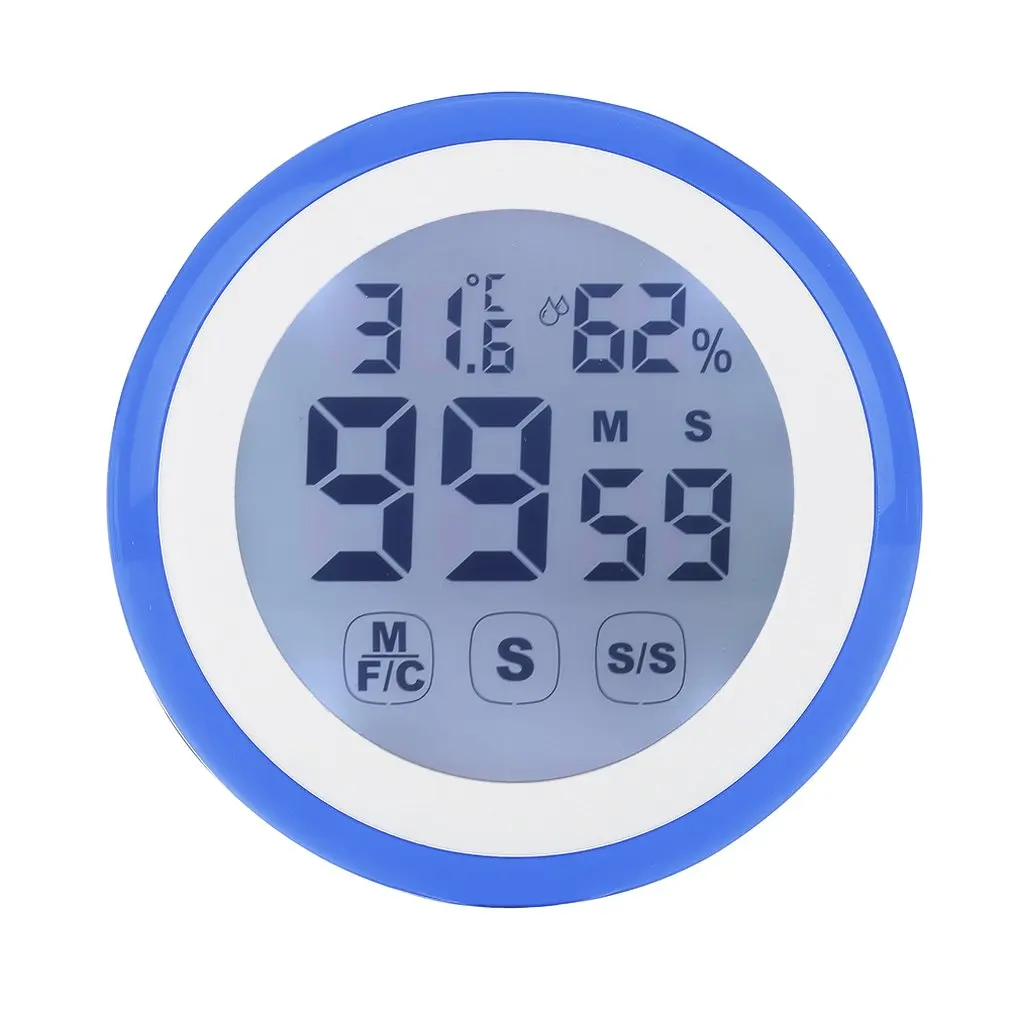 Digital Round LCD Indoor Backlight Touch Screen Hygrometer Time Temperature Humidity Clock Thermometer with Time Alarm - Цвет: Blue