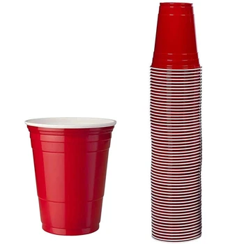 

100Pcs / Set of 450Ml Red Disposable Plastic Cup Party Cup Bar Restaurant Supplies Houseware Household Goods High Quality