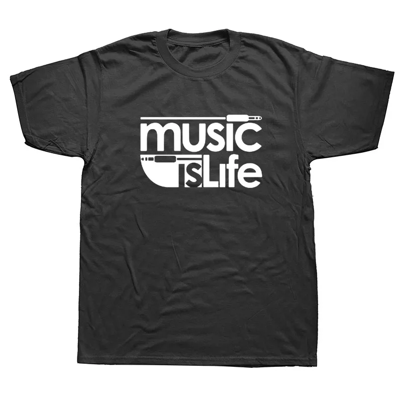 Music Is Life Letter Printed T Shirts Men Funny Headphone T-shirt Summer Casual Short Sleeve Cotton Tops Teacher Tees |