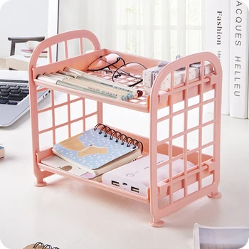 

Double Layer Hollow Shelf Plastic Cosmetics Desktop Storage Rack With 2 Tier Shelf Holder Household LB88