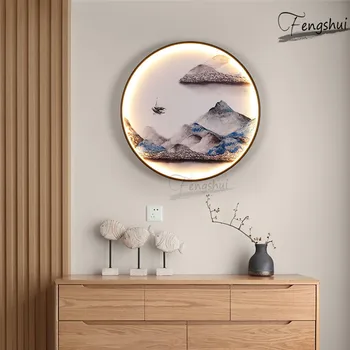 

New Chinese Relief Wall Lamp Lighting Art Design Restaurant Aisle Round Sconces Background Wall Lights Corridor Decor Fixtures