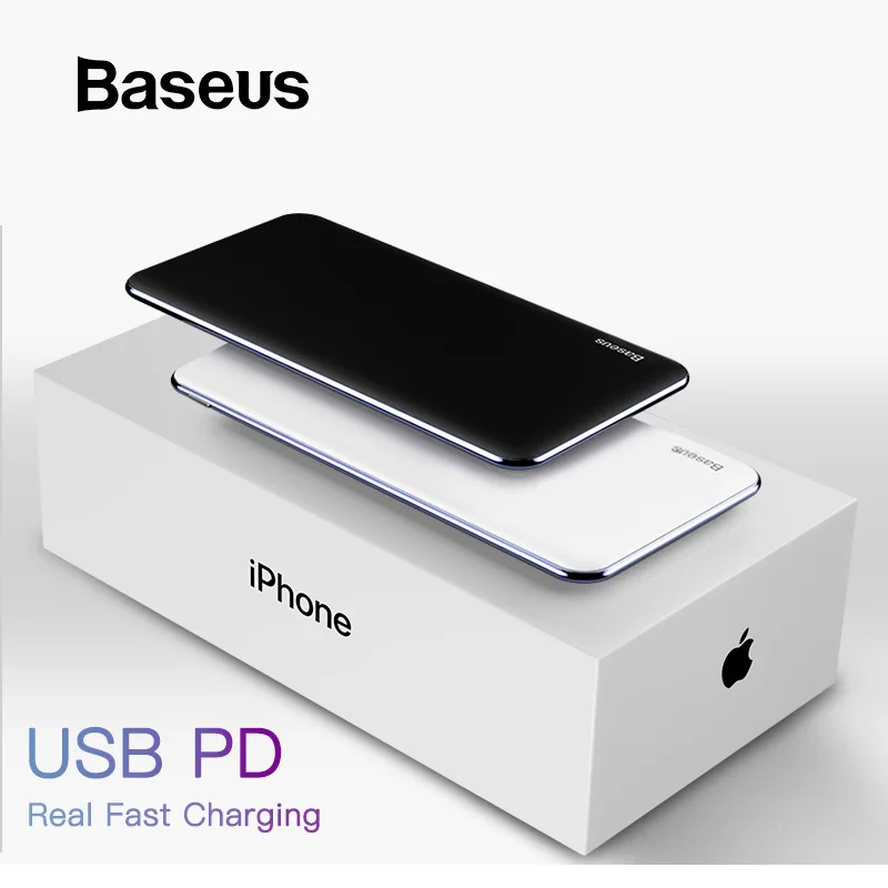 Cena Baseus cienki power bank 10000mAh typ C PD szybkie ładowanie dla iPhone 11 Pro Max przenośna bateria zewnętrzna ładujący powerbank opakowanie