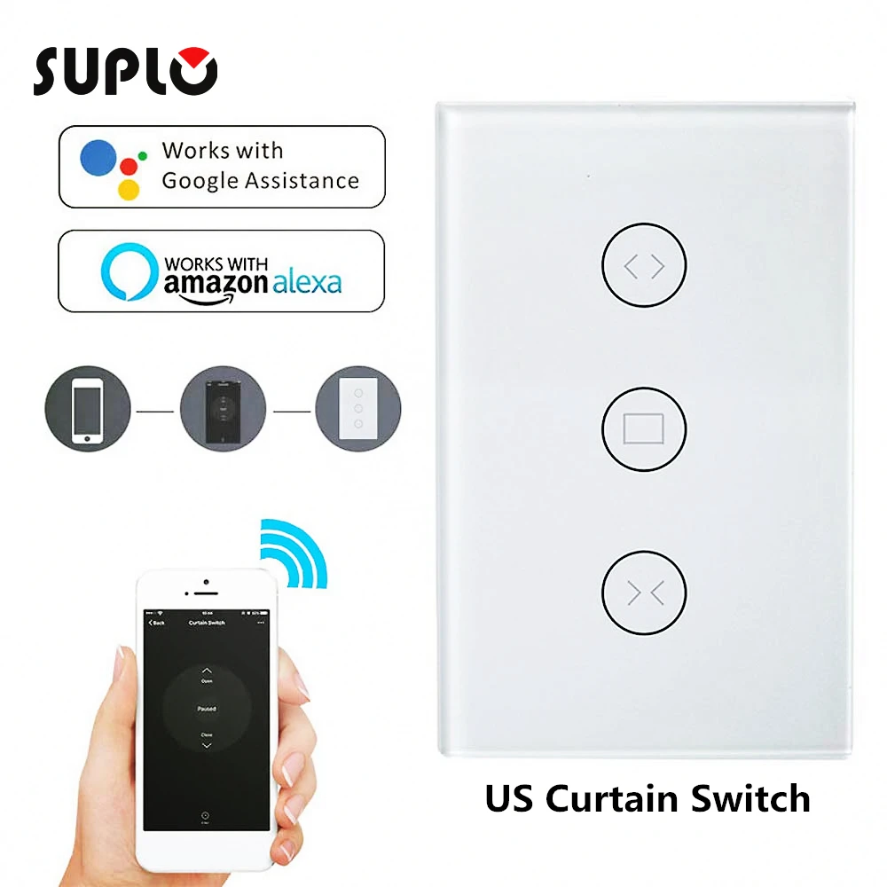 

SUPLO WiFi Curtain Wall Switch Shutter, Blind, Slide Curtain Remote Control for Smart Home Curtain System (Curtain Switch)
