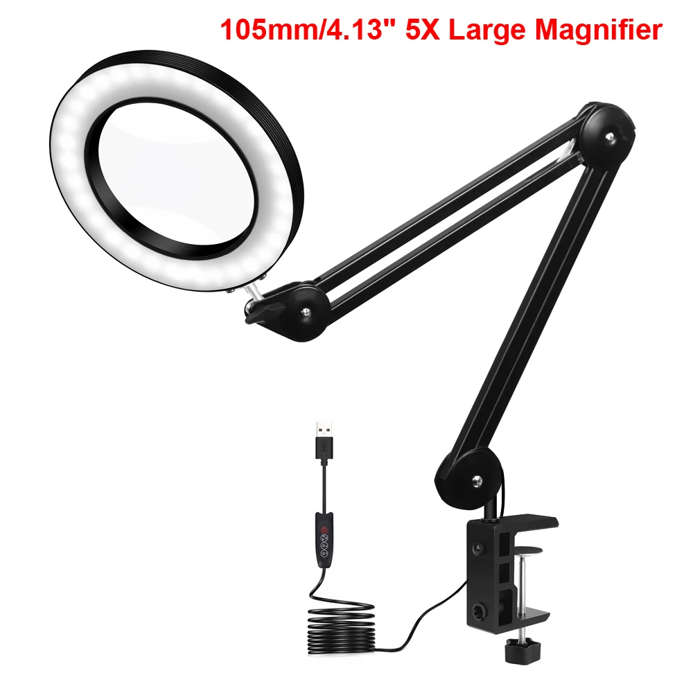Black 5X Magnifier NEWACALOX настольная лампа Складная USB 5X Увеличительное стекло 3 цвета светодиодный светильник лупа для пайки третьей стороны с подсветкой стеклянная лупа - Цвет: Black 5X Magnifier